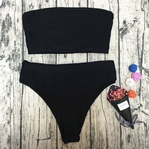 Army green // Black strapless high waisted bikini - Picture 4 of 4